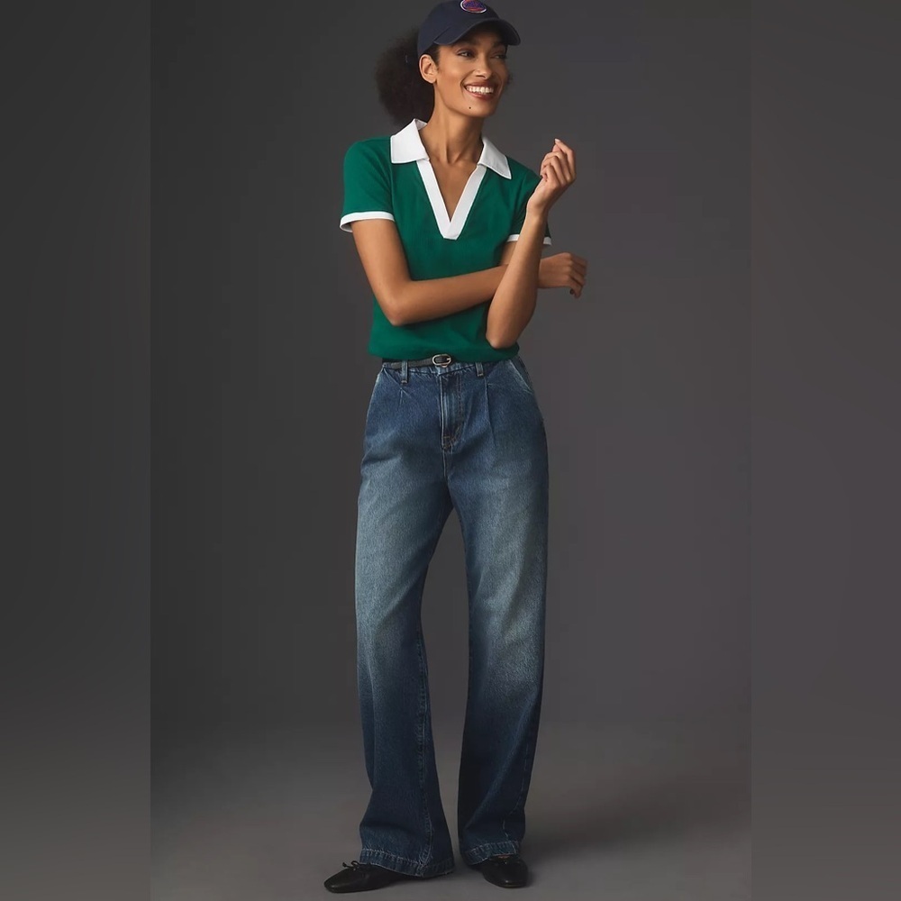 NWT! Modern American Shadow Blue Castro High-Rise Wide-Leg Crop Jeans - Size 29🟢
